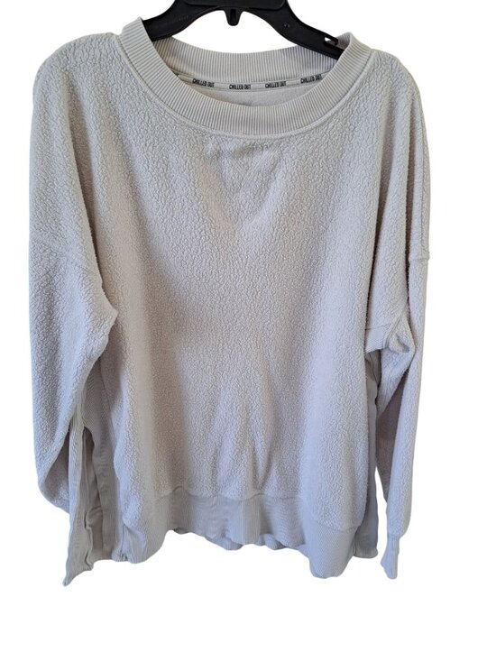 aerie Tops - Aerie Chilled Out Large Beige Sherpa Sweatshirt Ribbed Side Panels Women's Cozy